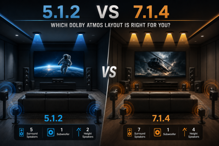 5.1.2 vs 7.1.4 Dolby Atmos speaker layout comparison