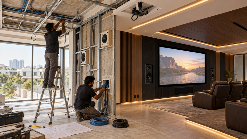 Home theatre installation in a new Kokapet villa
