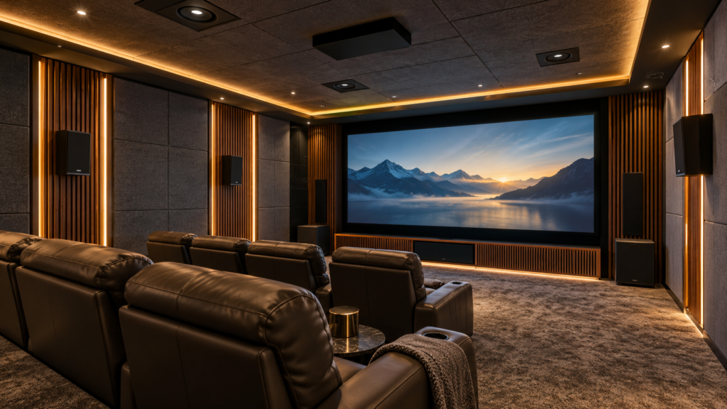 Professional acoustic treatment installation in a Hyderabad home theatre