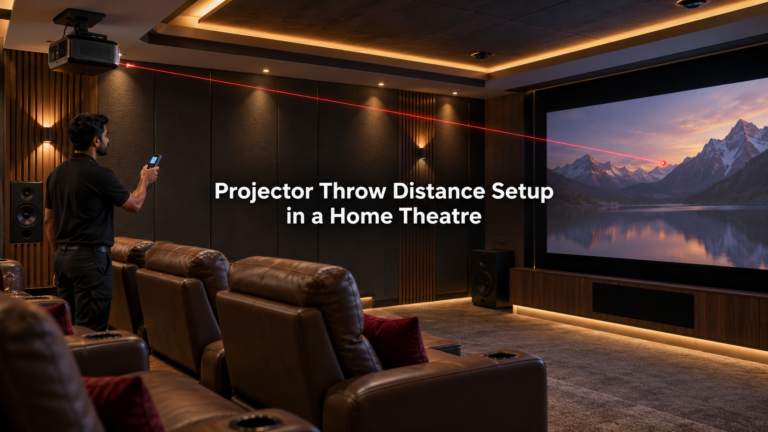 Projector throw distance setup in a home theatre